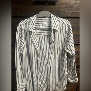 A New Day Black and White Striped Button-Up Shirt Size L